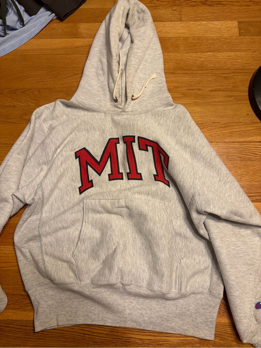 Champion Gray Crewneck Hoodie with Red MIT Logo
